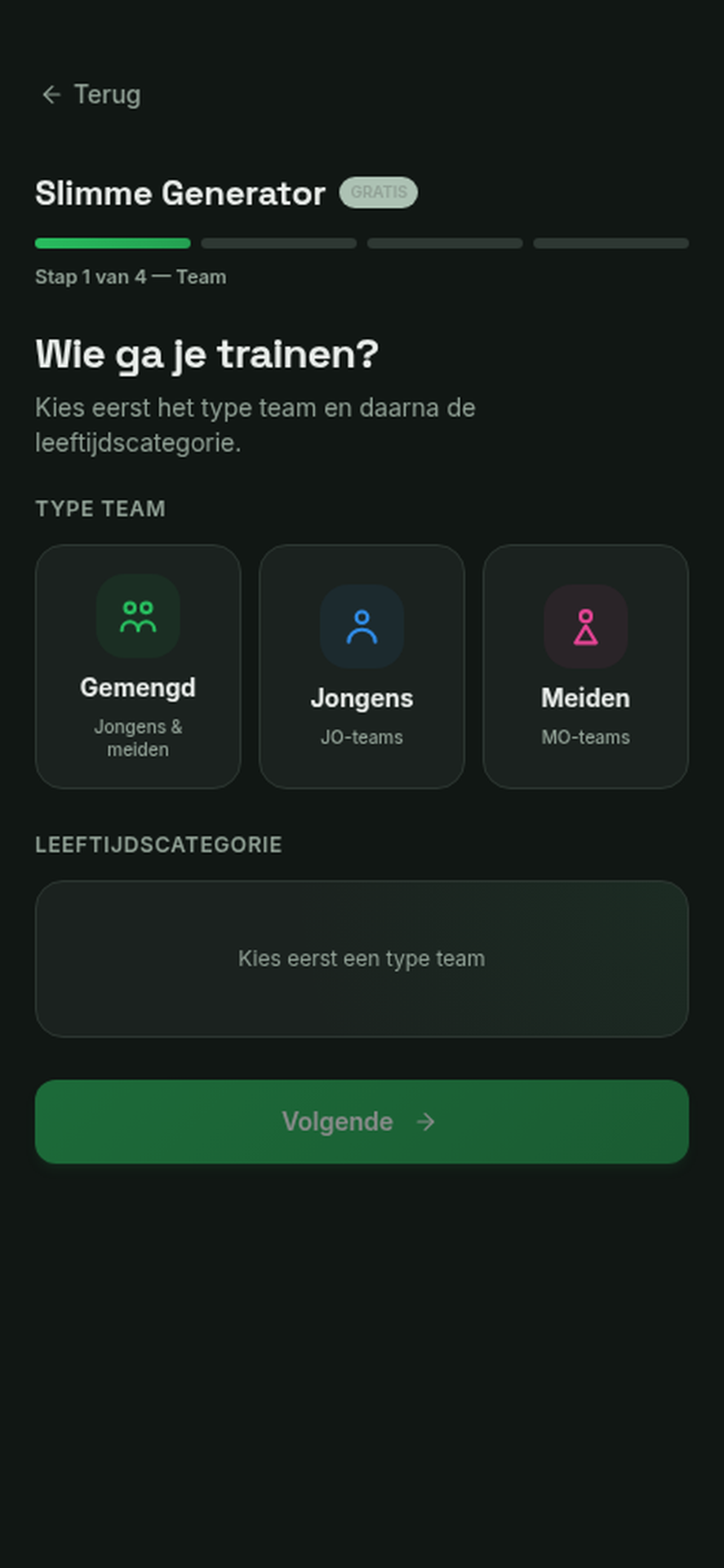 TrainKit Kies je team