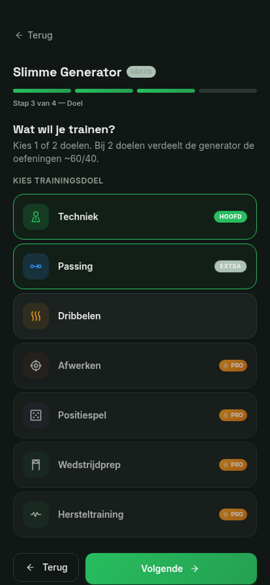 TrainKit Kies trainingsdoel