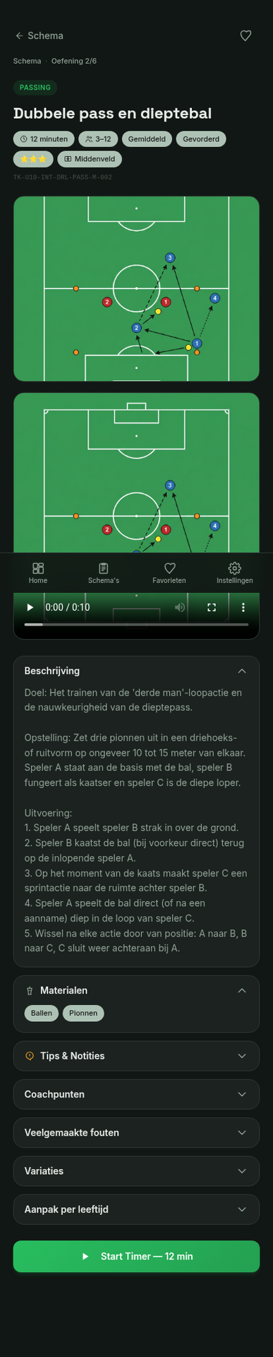 TrainKit oefening-detail met tactische tekening
